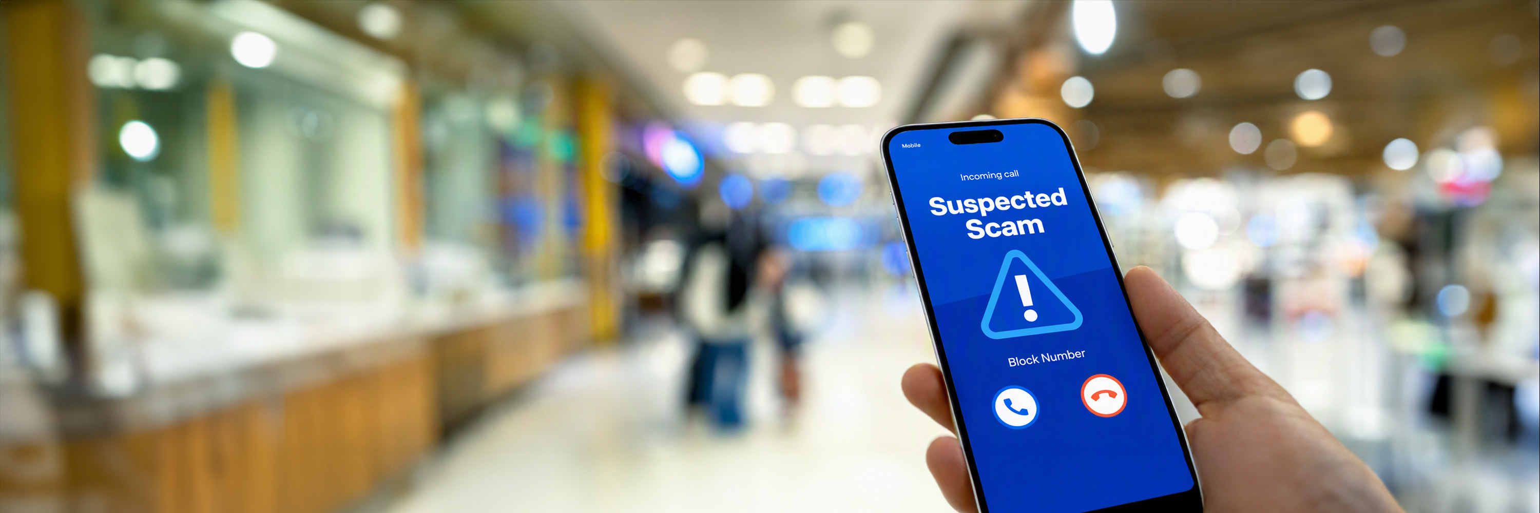 Smartphone screenin a hand showing a warning message