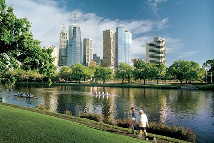 Couple walkingalong riverfront