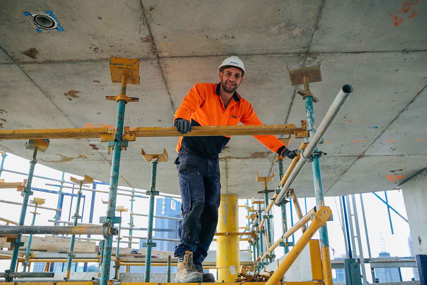 Young tradie on scaffolding