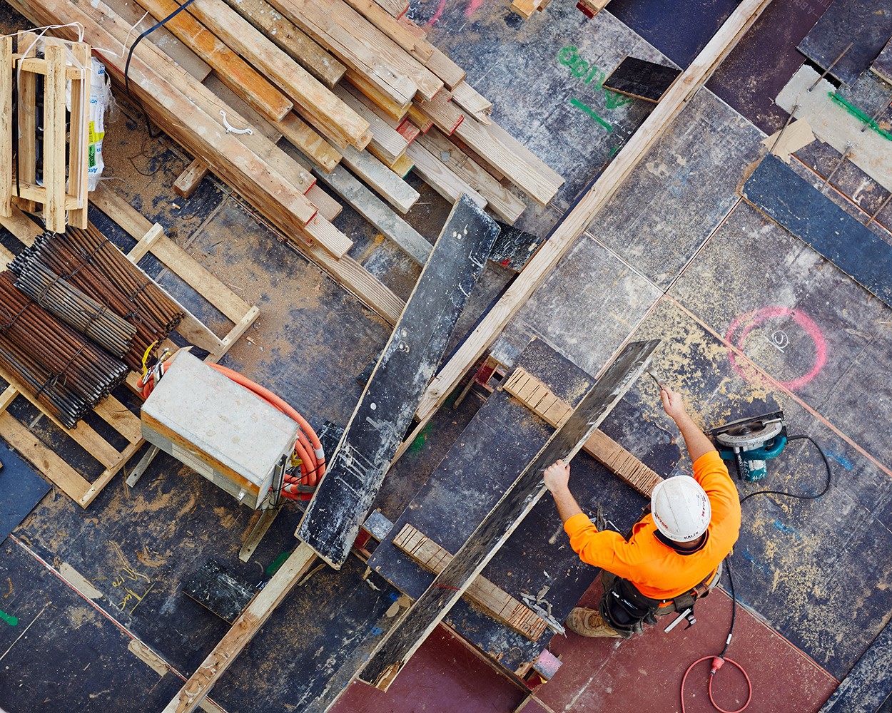 Aerial view of a construction worker